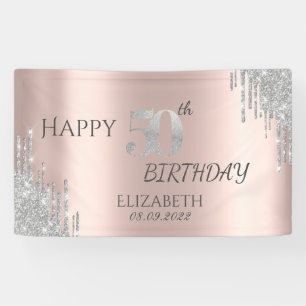Banderoles Rose Gold Gouttes de Paillettes Argentées 50e Anni