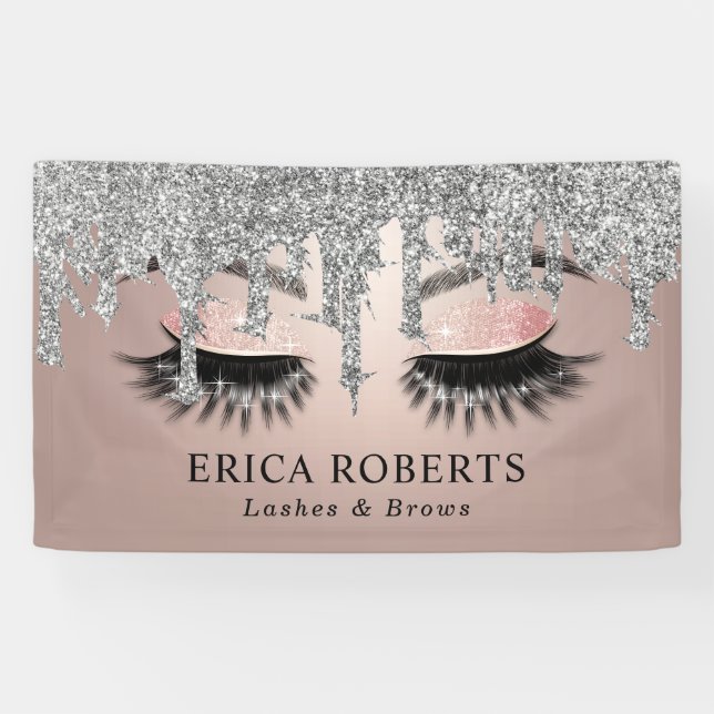 Banderoles Rose Gold Lashes & Brows Salon Modern Silver Drive (Horizontal)