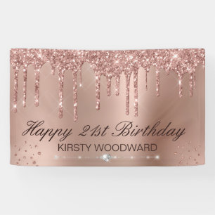 Banderoles Rose Gold Pailleté de Diamants pour Anniversaire