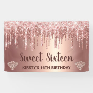 Banderoles Rose Gold Pailleté de Glitter et Diamant Douce 16