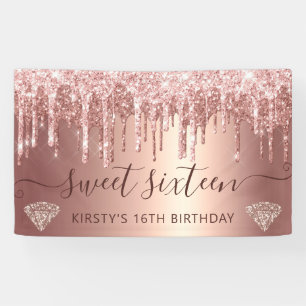 Banderoles Rose Gold Pailleté et Diamant Douce 16