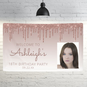 Banderoles Rose Gold Pailleté Personnalisé 18ème Anniversaire