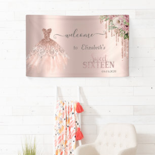 Banderoles Rose Gold Paillettes Gouttes,Fleurs de Robe Douce