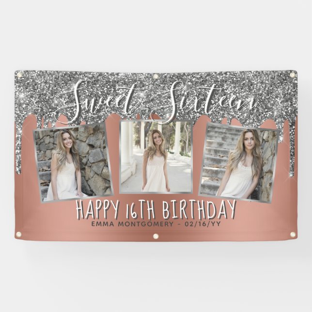 Banderoles Rose Gold Parties scintillant gouttes d'argent Pho (Horizontal)