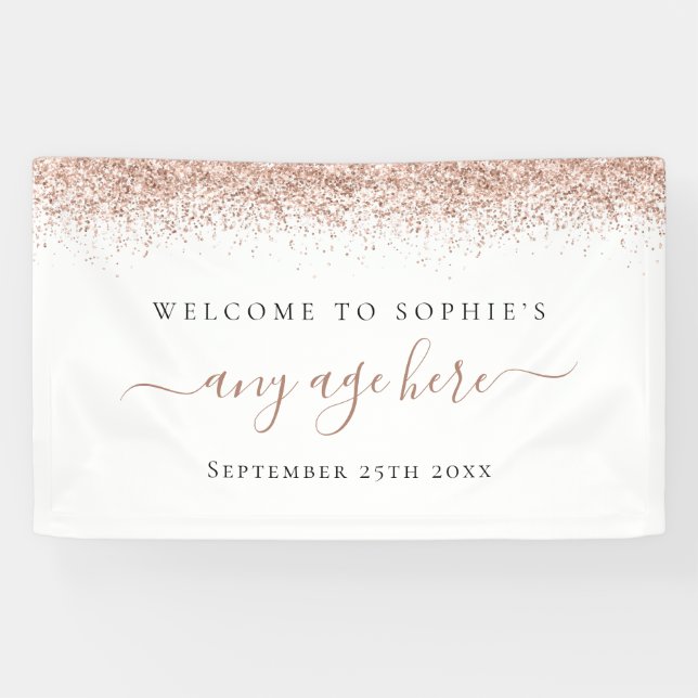 Banderoles Rose Gold Parties scintillant N'importe quel âge A (Horizontal)