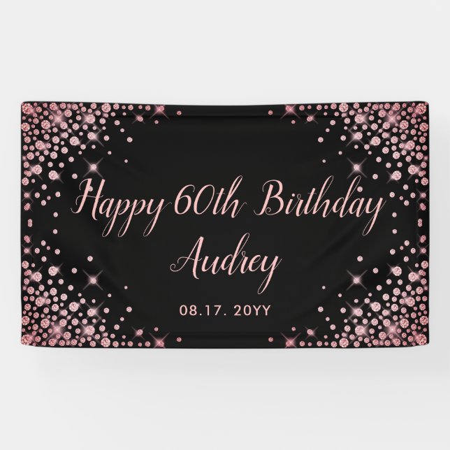 Banderoles Rose Gold Parties scintillant Noir 60e anniversair (Horizontal)