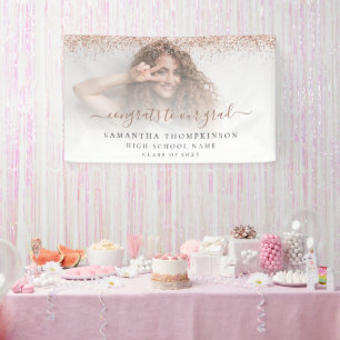 Banderoles Rose Gold Parties scintillant Script photo 2024 Gr