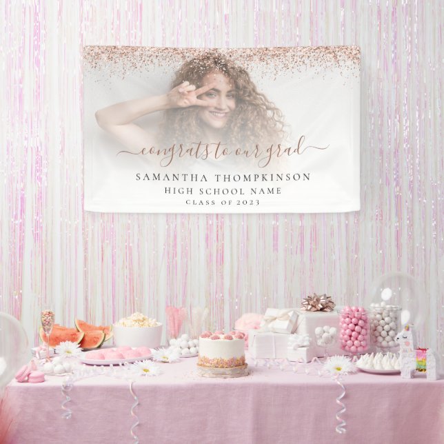 Banderoles Rose Gold Parties scintillant Script photo 2024 Gr (Fête)