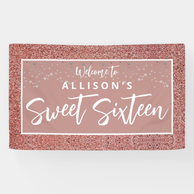 Banderoles Rose Gold Parties scintillant Sweet 16 Anniversair (Horizontal)
