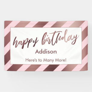Banderoles Rose Gold Stripes sur Pastel Pink Joyeux anniversa