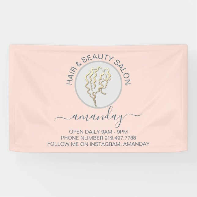 Banderoles Rose Golden Logo Coiffeur salon de beauté Studio (Horizontal)
