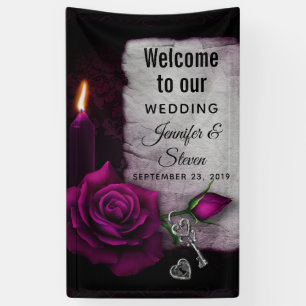Banderoles Rose gothique, bougie, parchemin et Mariage de cas