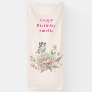 Banderoles Rose Magique et Papillon Couleurs Pastel Anniversa