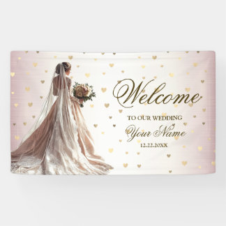 Banderoles Rose Mariée d'hiver Mariée Golden Shiny Heart Part