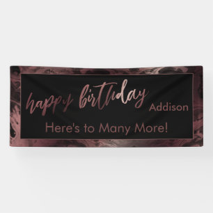 Banderoles Rose moderne Gold & Black Marbled Joyeux Anniversa