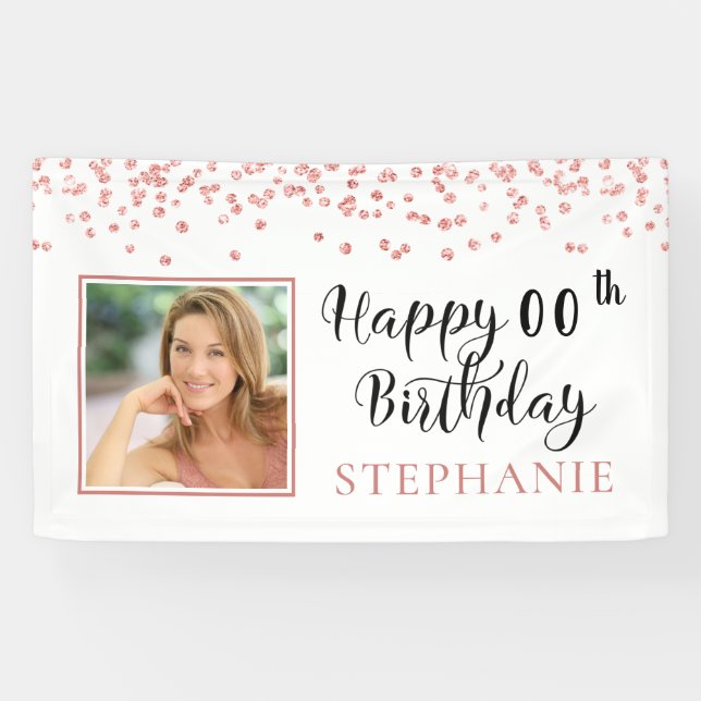 Banderoles Rose moderne Gold Confetti TOUT ÂGE Anniversaire P (Horizontal)