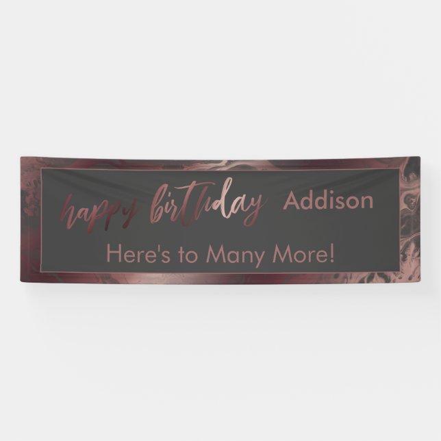 Banderoles Rose moderne Gold & Gris Marbré Joyeux Anniversair (Horizontal)