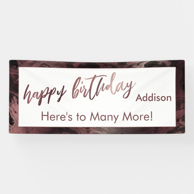 Banderoles Rose moderne Gold & Marbre noir Joyeux anniversair (Horizontal)