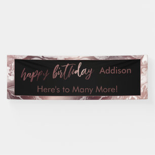Banderoles Rose moderne Gold Noir Marbre blanc Joyeux anniver