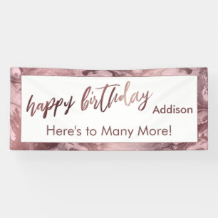 Banderoles Rose moderne Gold Pastel Marbre rose Joyeux Annive