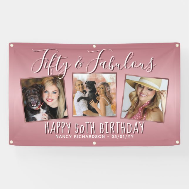 Banderoles Rose moderne Gold rose photo Collage 50e anniversa (Horizontal)