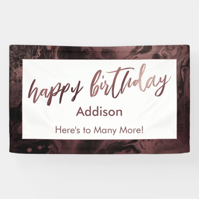 Banderoles Rose moderne or marbré noir Joyeux anniversaire (Horizontal)