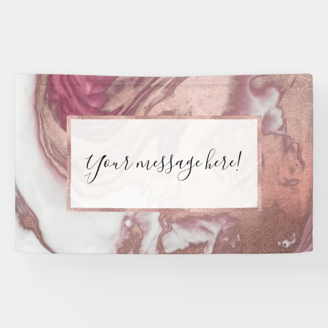 Banderoles Rose or rose blanc peint fille Abstrait marbre (Horizontal)