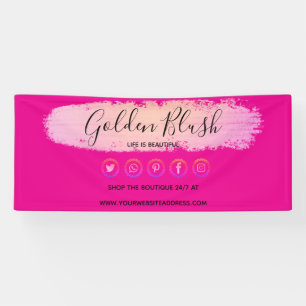Banderoles Rose Pâle Aquarelle & Géométrique Moderne Doré Chi