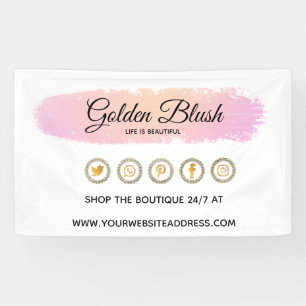 Banderoles Rose Pâle Aquarelle & Géométrique Moderne Doré Chi