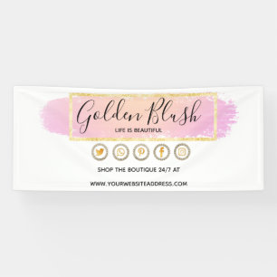 Banderoles Rose Pâle Aquarelle & Géométrique Moderne Doré Chi