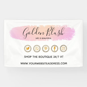 Banderoles Rose Pâle Aquarelle & Géométrique Moderne Doré Chi