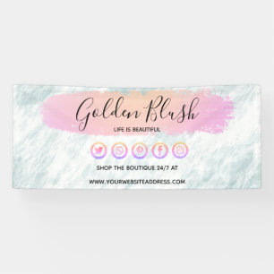 Banderoles Rose Pâle Aquarelle & Géométrique Moderne Doré Chi