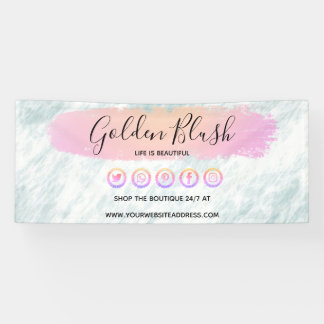 Banderoles Rose Pâle Aquarelle & Géométrique Moderne Doré Chi