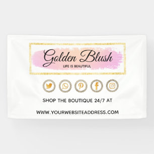 Banderoles Rose Pâle Aquarelle & Géométrique Moderne Doré Chi