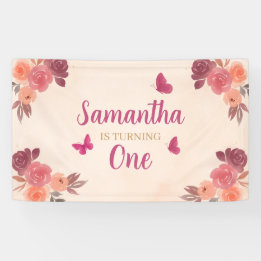 Banderoles Rose Pâle Élégante Florale Aquarelle 1er Anniversa