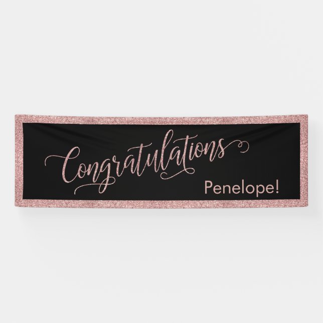 Banderoles Rose Parties scintillant or Félicitations Typograp (Horizontal)