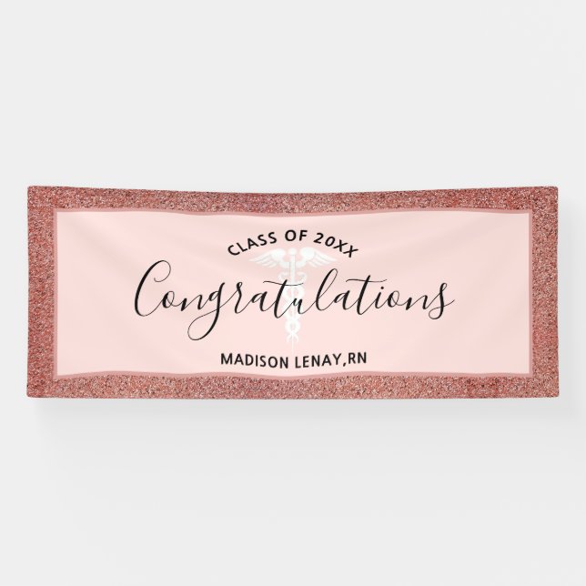 Banderoles Rose personnalisé Parties scintillant d'or infirmi (Horizontal)