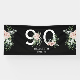 Banderoles Rose rose Elégante 90e fête d'anniversaire noire