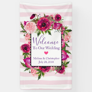 Banderoles Rose rose et Mariage de fleurs de pavot Bienvenue