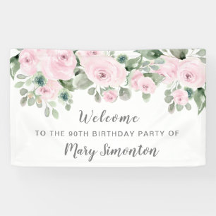 Banderoles Rose rose Floral 90e fête d'anniversaire Bienvenue