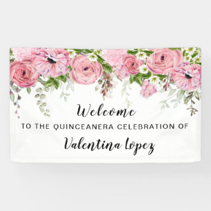 Banderoles Rose Rose Floral Première communion Bienvenue