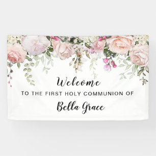 Banderoles Rose rose pâle rose Floral Première communion Bien