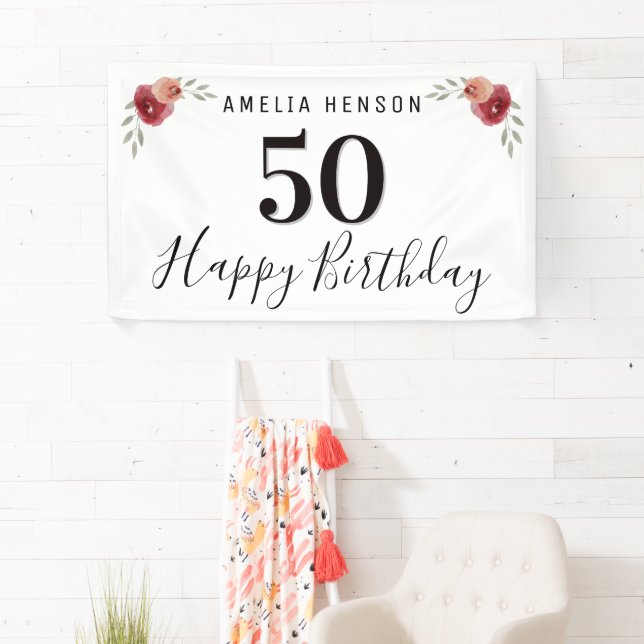 Banderoles Rose rouge Fleur florale 50e anniversaire (En situation)