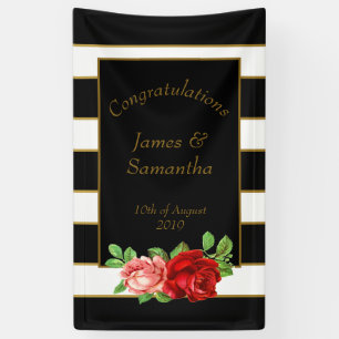 Banderoles Rose rouge, noir, blanc et rayure d'or -