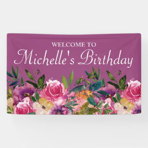 Banderoles Rose violet jaune Floral Personnalisé Anniversaire