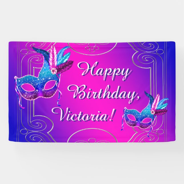 Banderoles Rose violet Turquoise bleu mascarade fête d'annive (Horizontal)