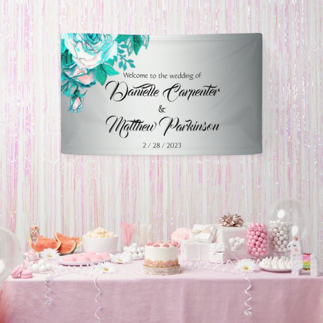Banderoles Roses Aqua et Mariage Silver (Fête)