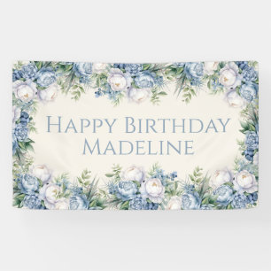 Banderoles Roses blanches et bleu poussiéreux Joyeux Annivers