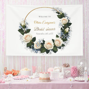 Banderoles Roses blanches et haleine de bébé Bienvenue