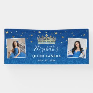 Banderoles Roses Bleu Royal Or 2 Photo Anniversaire Quinceane